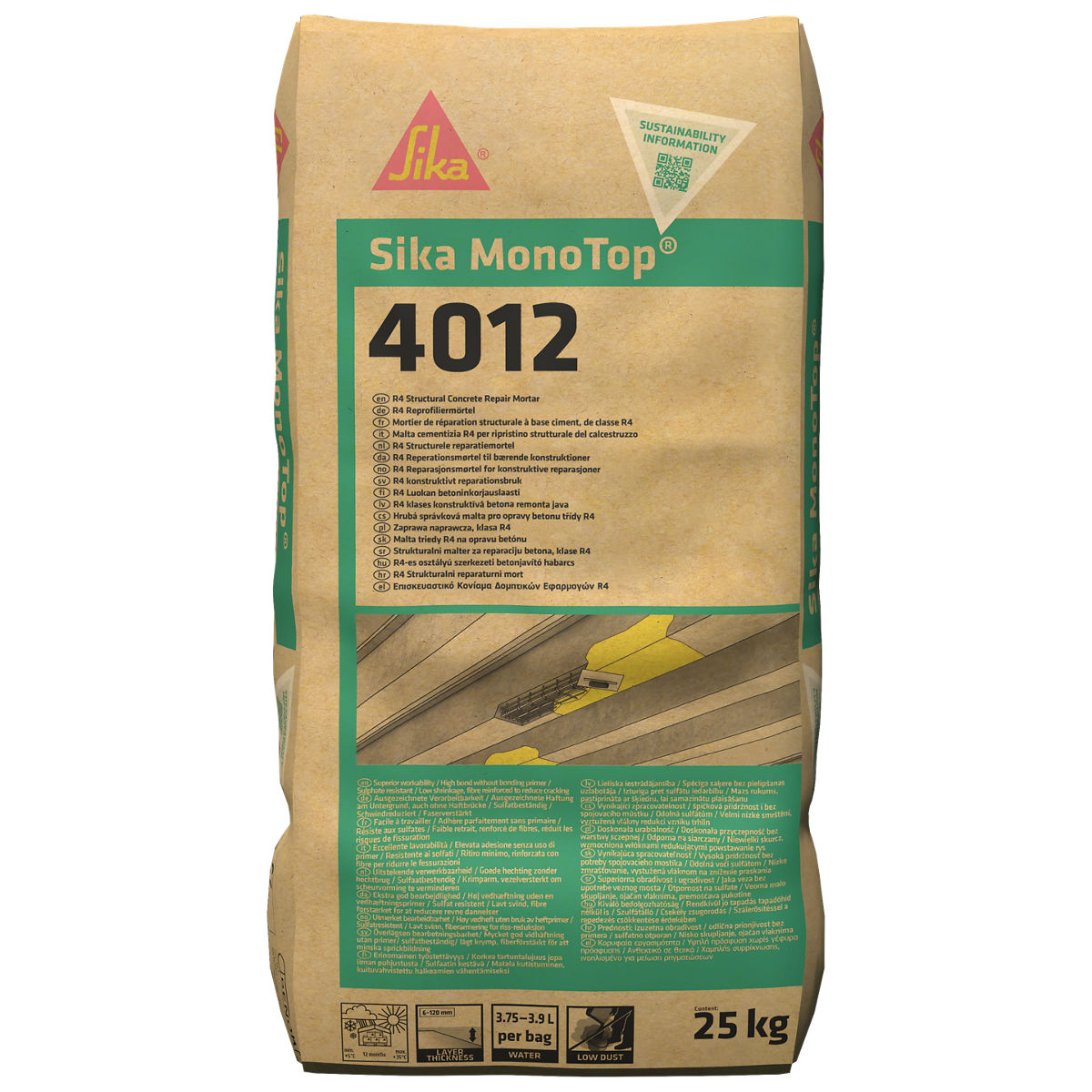 SIKA MONOTOP-4012, CEMENTNA SANACIJSKA MALTA ZA BETON Z VLAKNI, 25 kg, 6–120 mm 1 sika monotop 4012 cementna sanacijska malta za beton z vlakni 25 kg 6 120 mm